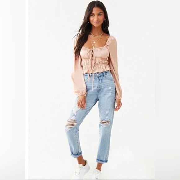 Forever 21 Shirred Satin Crop Top - Picture 8 of 8